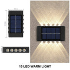 Luminária de parede solar externa à prova d'água, alimentada por energia solar, com iluminação para cima e para baixo, ideal para decoração de casa, jardim e quintal