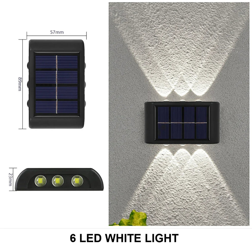 Luminária de parede solar externa à prova d'água, alimentada por energia solar, com iluminação para cima e para baixo, ideal para decoração de casa, jardim e quintal